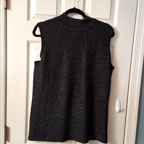 Black Metallic Mock Neck Vintage Sweater Office Wear Business Casual Meeting Top - Picture 10 of 16